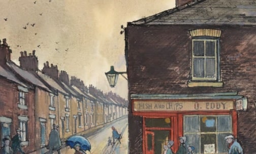 Painting of rainy street