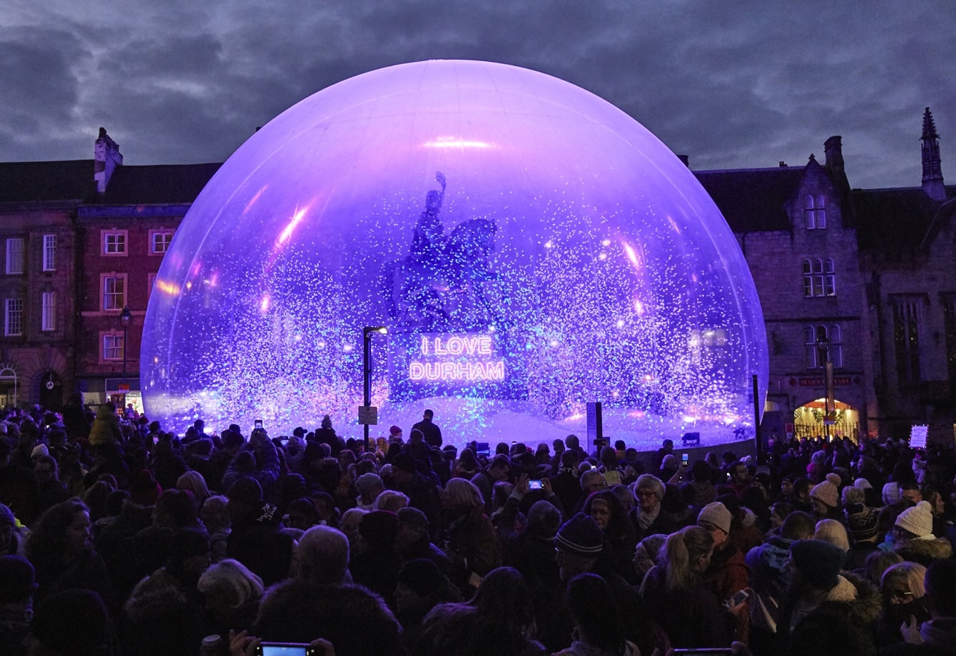 Giant snow globe in the city